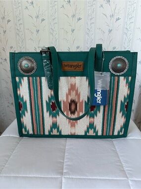 Wrangler Teal and Cream Aztec Tote